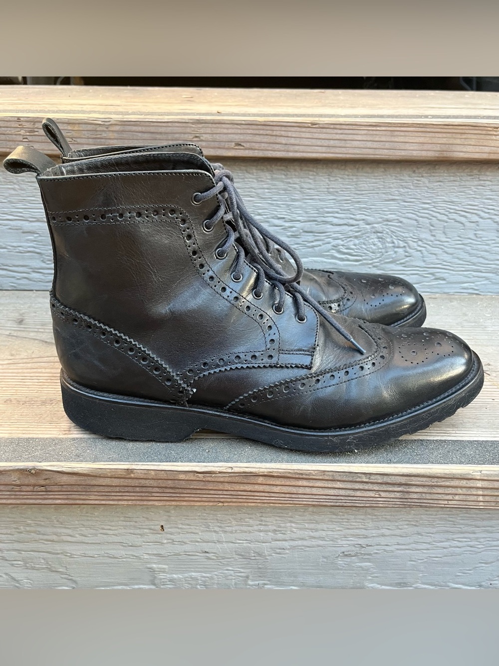 8 by YOOX Leather Wingtip Brogue Lace-Up Boots M SZ 11 W SZ 12 - Picture 6 of 7